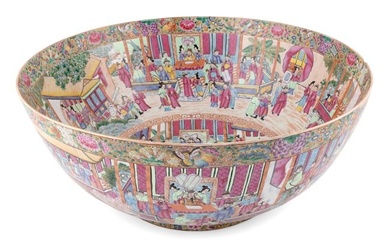CHINESE EXPORT ROSE MEDALLION PORCELAIN OVERSIZED PUNCH BOWL Late 19th Century Height 10". Diameter