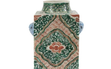 CHINESE FAMILLE VERTE CONG VASE W/ PEONIES