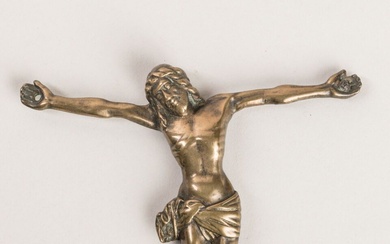 CHRIST en bronze, pieds superposés, périzonium noué à droite. Epoque XVIème - XVIIème siècle. H....