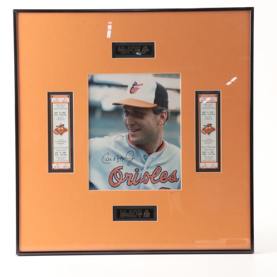 Cal Ripken Jr. Signed Framed Consecutive Games Played Record Plaque With Tickets
