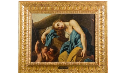 Carlo Cignani Shepherdess asleep with two cupids