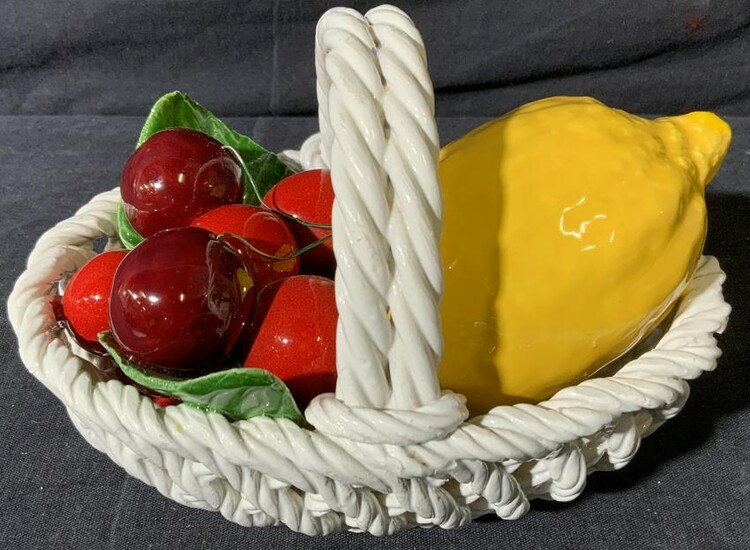 Ceramic Lemon and Cherries in Basket