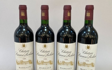 Château PRIEURE LICHINE 1996 - 4e Grand cru classé MARGAUX. 4 bouteilles. (Etiquettes légèrement tachées)....