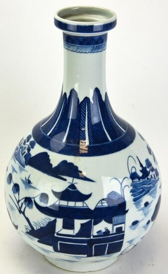 Chinese Canton Blue & White Porcelain Vase