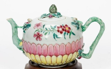 Chinese Export Famille Rose Lotus Relief Teapot