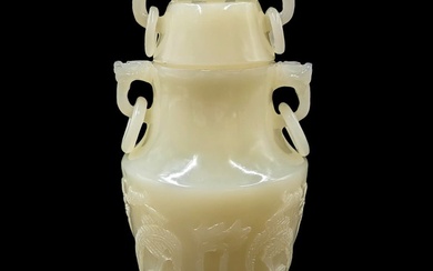 Chinese Finely Carved Jade Vase With Lid, 3lbs