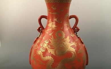 Chinese Red Ground Gilet 'Dragon' Vase