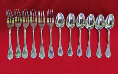 Christofle orfevrerie christofle - Cutlery set (12) - Marly - Silver plated metal Blanc