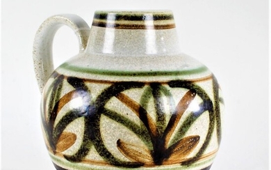 Cinque Ports Pottery stoneware handled vase, the body with stylised leaf decoration, marked to