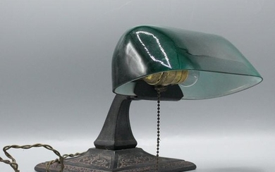 Circa 1910 Roll Top Desk Lamp Green Cased Glass Shade