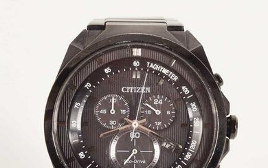 Citizen - Black steel tachymeter Eco-Drive quartz watch for men