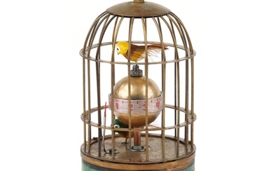 Clockwork automaton birdcage alarm clock with cloisonne band...