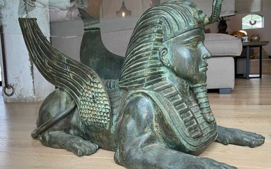 Coffee table - Seated Sphinx Egyptian Revival - Bronze