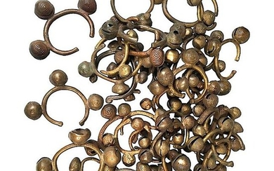 Collection Of 48 Bronze Tribal Bell Bracelets, African