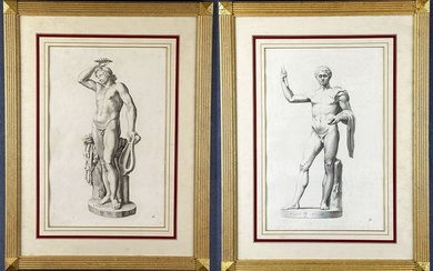 Coppia di antiche incisioni su carta raff.ti Statuaria romana antica,...