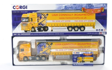 Corgi Model Truck Issue comprising No. CC14115 DAF 105 Curtainside in the livery of Liam Connolly