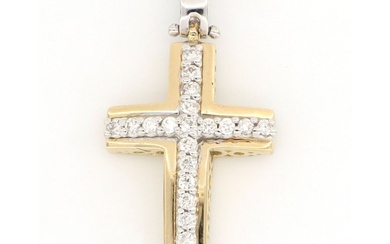 "Cross Necklace" - 18 kt. White gold, Yellow gold - Necklace with pendant - 0.10 ct Diamond