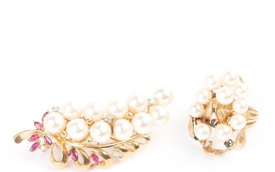 Cultured Pearl, Multi-Stone, 14k Gold Jewelry Suite.