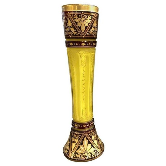 Cut And Enameled Bohemian Vase Late-19th Century