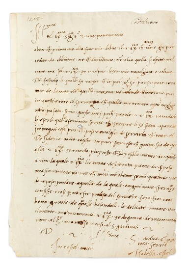 [D'ESTE, Isabelle]. Lettre autographe d'un membre de sa famille, signée "Isabella estes". castel Novo 1528.