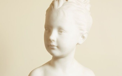 D'après Jean Antoine HOUDON Louise Brongniart Buste en marbre. Signé " Houdon / Gherardi "...