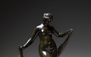 D'après Pierre-Auguste RENOIR (1841-1919). La danseuse au voile. Epreuve en bronze à patine brune nuancée,...