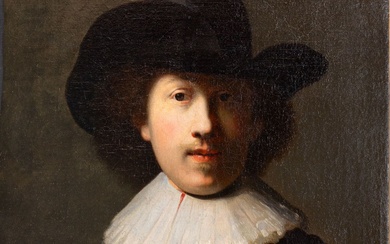 D'après Rembrandt van Rijn, Autoportrait Huile sur toile 59,5 x 49,5 cm