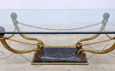 Decorator Gilt Metal and Marble Coffee Cocktail Table w