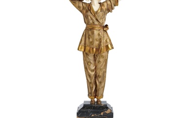 Demétre CHIPARUS* (1886–1947) 'Fille au pyjama' Gilt bronze and ivory on a portoro nero marble plinth, circa 1925, the bronze cast b.