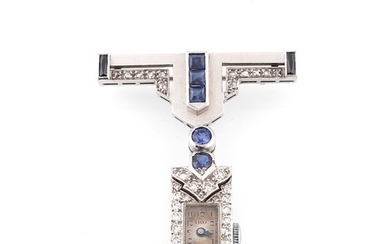 Diamant Saphir Anhängeuhr mit Broschierungsteil