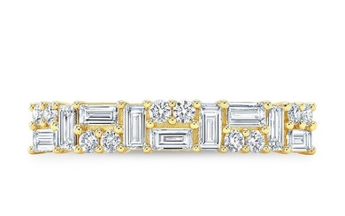 Diamond Baguette And Round Mosaic Band In 14k Yellow Gold