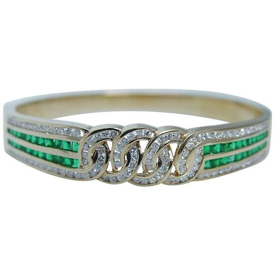 Diamond Colombian Emerald Bracelet 18K Gold Bangle