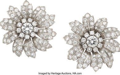 Diamond, Platinum, White Gold Earrings Stones: Round brilliant-cut diamonds...