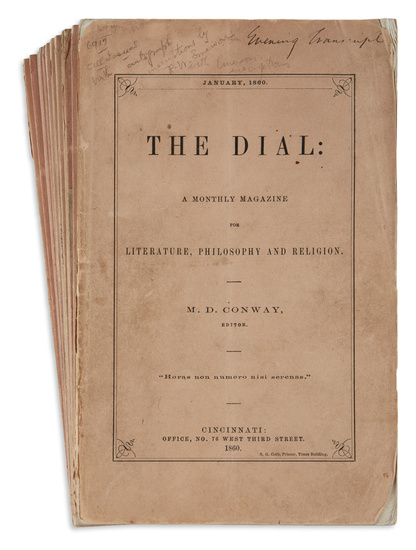 [EMERSON, RALPH WALDO.] Conway, M.D. (editor). The Dial: A Monthly Magazine for Literature,...