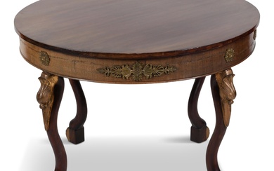 EMPIRE STYLE ORMOLU-MOUNTED MAHOGANY CENTER TABLE Height: 23 3/4 in. (60.3 cm.), Diameter: 33 in. (83.8 cm.)