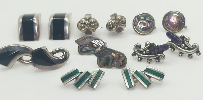 ENRIQUE LEDESMA / MEXICAN; Seven Pair Sterling Silver Earrings