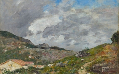 EUGÈNE LOUIS BOUDIN(Honfleur 1824-1898 Deauville)Montagnes, Environs de Nice. 1892.Huile sur toile.Désigné, signé et daté en...