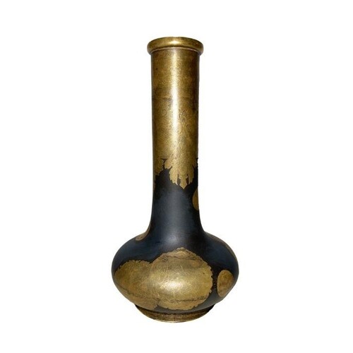 EXTREMELY UNUSUAL JAPANESE BRONZE VASE WITH GOLDEN CLOISSION...