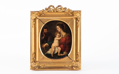 Ecole française du XVIIe siècle Vierge à l'Enfant et Saint Joseph Huile sur cuivre et...