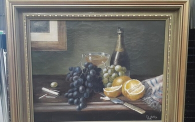 Ed Ashley 'Champagne, Citrus, Grapes and Cigarette, 1900' oil on canvas, 50 x 60cm (frame) signed and dated lower right