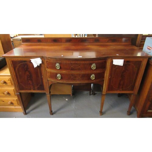 Edwardian mahogany inlaid bow front side board, standing on ...