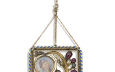 Edwardian portrait miniature, gold, enamel and jewel-set pendant
