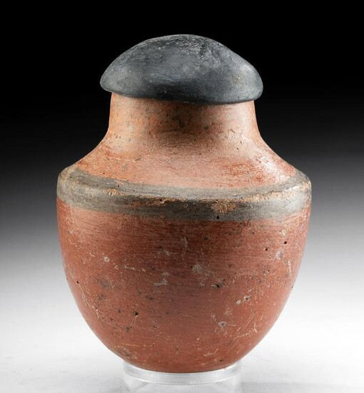 Egyptian Pre-Dynastic Redware Black-Top Lidded Jar