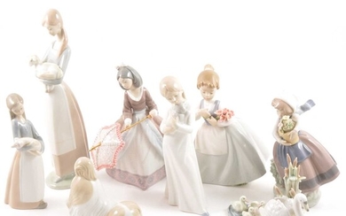 Eight Spanish porcelain figures, including Lladro and Nao