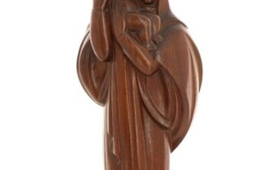 Emile-Just BACHELET (1892-1981) - "Vierge à l'Enfant", mahogany sculpture, on a square section base. Signed in hollow "Bachelet" at the base. Circa 1940. H 45 cm