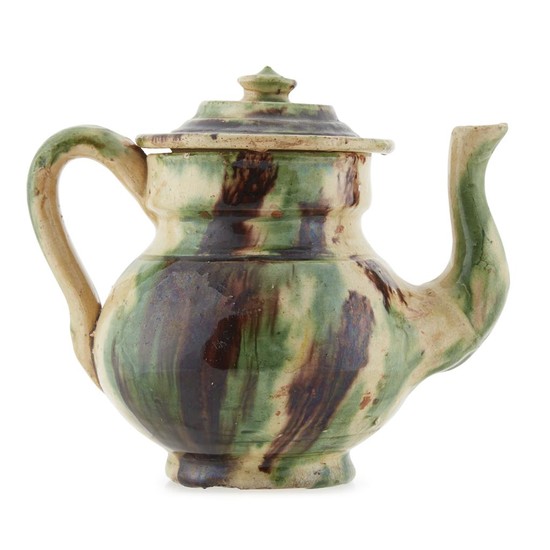 English glazed earthenware teapot 19th century H: 6 in....