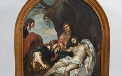 European school 19th century, olie on canvas Pietà after Van Dyck, monogram R.I.