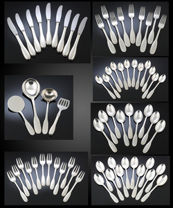 Evald Nielsen. 'Cutlery No. 14', cutlery and serving pieces in hammered sterling silver (67)