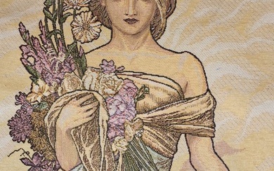 Exclusive Alfons Mucha Tapestry "LE PRINTEMPS" - Art Nouveau - Textile - 45 cm - 0.02 cm