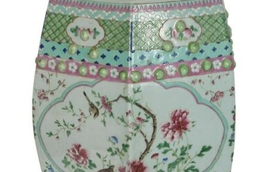 Export porcelain octagonal garden seat. China. Rosa